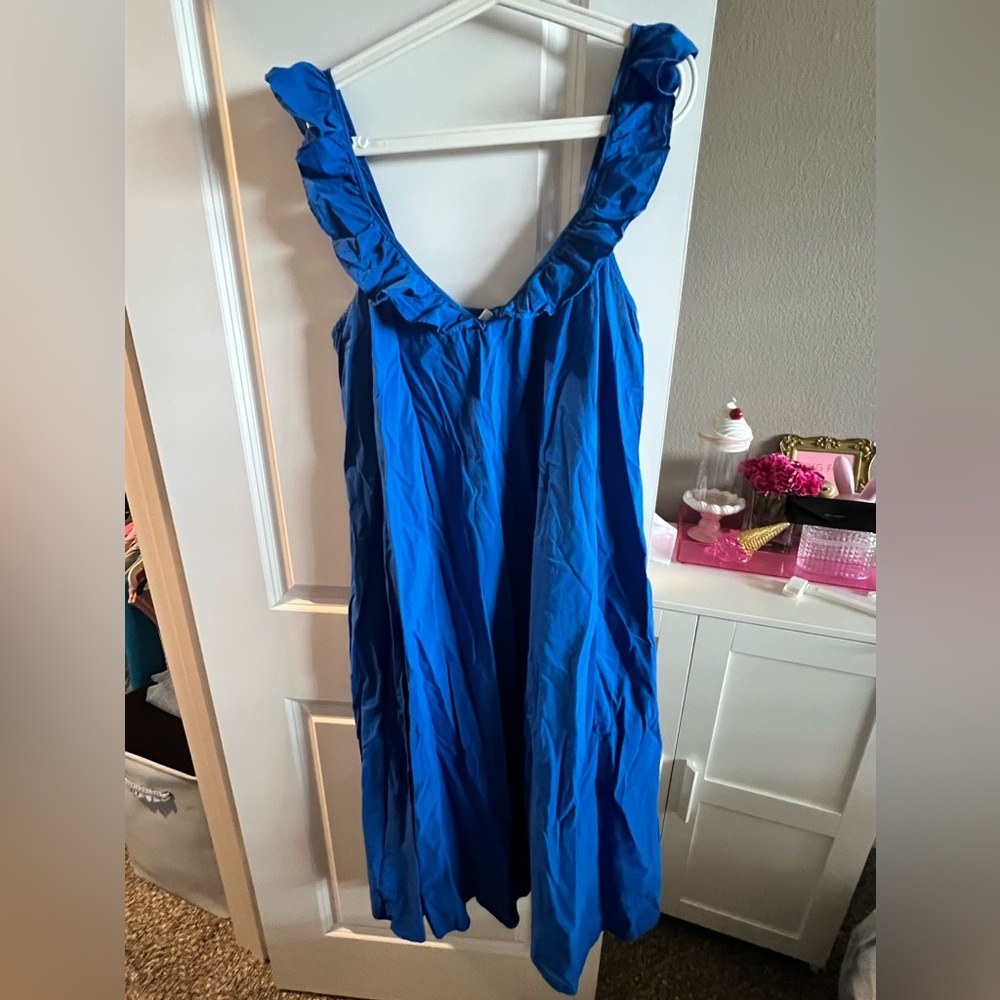 H&M Blue One Piece with Thick Straps and Ruched Neckline